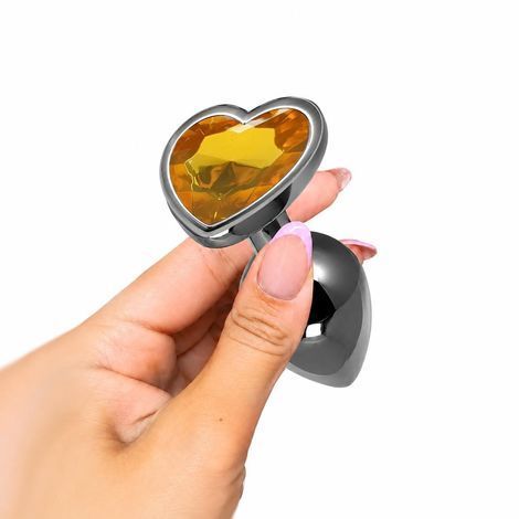 Основное фото Анальная пробка EGZO Dark Silver Heart Plug S серебристая с золотистым кристаллом 7 см