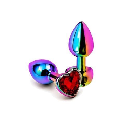Основное фото Анальная пробка EGZO Multicolor Heart Plug M разноцветная с красным кристаллом 8,2 см