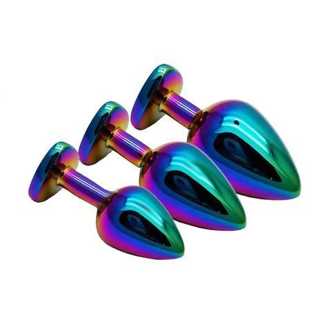 Основное фото Анальная пробка EGZO Multicolor Heart Plug M разноцветная с красным кристаллом 8,2 см