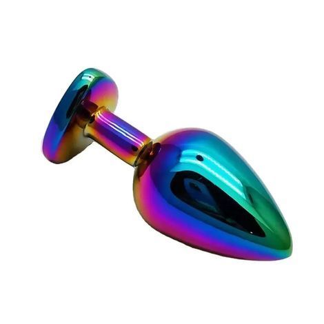 Основное фото Анальная пробка EGZO Multicolor Heart Plug M разноцветная с красным кристаллом 8,2 см