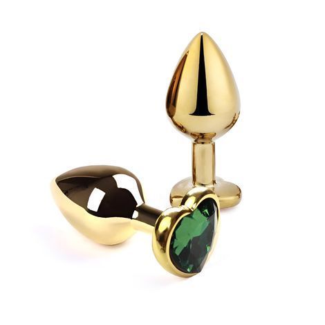 Основное фото Анальная пробка Gold Heart Emerald золотисто-зелёная 8,2 см