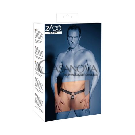 Основне фото Труси з фалоімітатором і кільцем на пеніс Zado 20101271160 Men's Leather String чорні
