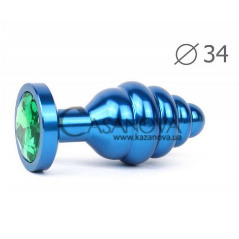 Основное фото Анальная пробка Anal Jewelry Plugs Blue Plug Medium голубая с зелёным кристаллом 8 см