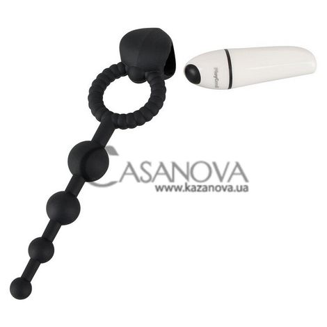 Основное фото Эрекционное виброкольцо с анальной цепочкой PlayCandi Blow Pop бело-чёрное 16 см