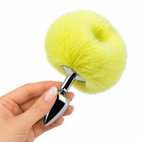 Основне фото Анальна пробка EGZO Bunny Tail Silver S срібляста з жовтим хвостом 13,3 см