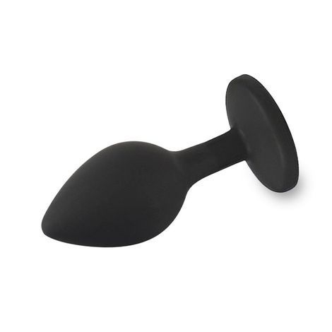 Основное фото Силиконовая анальная пробка EGZO Silicone Black Round Plug S чёрная с синим кристаллом 7 см