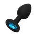 Дополнительное фото Силиконовая анальная пробка EGZO Silicone Black Round Plug S чёрная с синим кристаллом 7 см