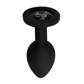 Основное фото Силиконовая анальная пробка EGZO Silicone Black Round Plug S чёрная с чёрным кристаллом 7 см