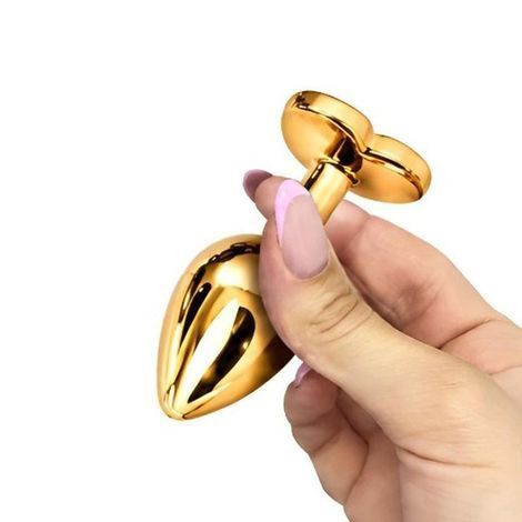 Основное фото Анальная пробка EGZO Gold Heart Plug M золотистая с красным кристаллом 8,2 см