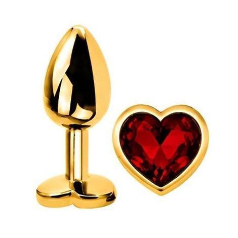 Основное фото Анальная пробка EGZO Gold Heart Plug M золотистая с красным кристаллом 8,2 см