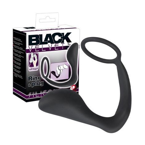 Основне фото Ерекційне кільце з масажером простати Black Velvets Ring & Plug