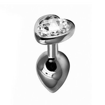 Основное фото Анальная пробка EGZO Dark Silver Heart Plug S серебристая с прозрачным кристаллом 7 см