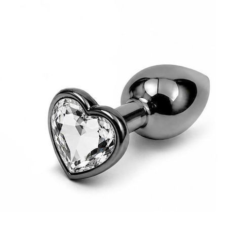 Основное фото Анальная пробка EGZO Dark Silver Heart Plug S серебристая с прозрачным кристаллом 7 см