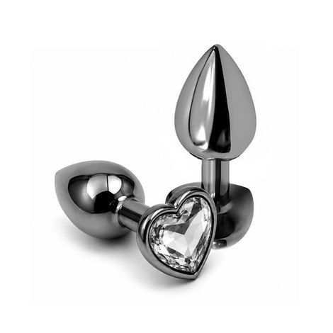Основное фото Анальная пробка EGZO Dark Silver Heart Plug S серебристая с прозрачным кристаллом 7 см
