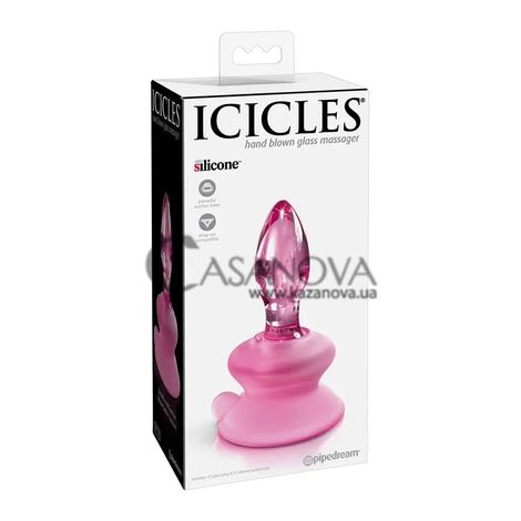 Основне фото Скляна анальна пробка Icicle № 90 рожева 8 см