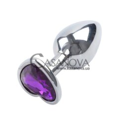 Основное фото Анальная пробка Seamless Silver Metal Heart Dark Violet S серебристая с фиолетовым 7,5 см